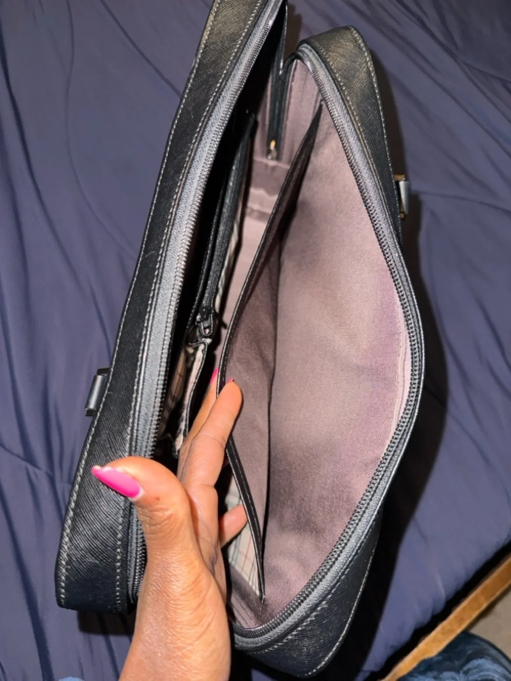 Burberry Black Leather Briefcase Laptop Bag Nova Check Interior